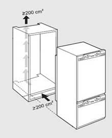 Схема установки встраиваемого холодильника Miele, рисунок 1.